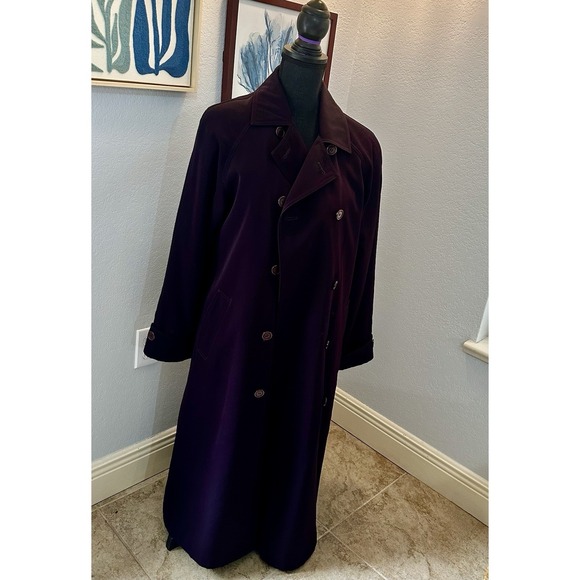 Vintage Preston & York Womens Size 6 Long Pea Coat Duster Overcoat Eggplant - Picture 3 of 10